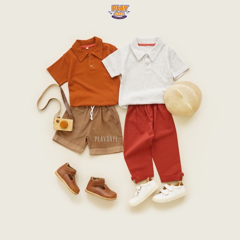 Playdate Baju Polo Tshirt Kaos Kerah Anak Cowo Cewe 1 sampai 5 Tahun Bahan Wafel