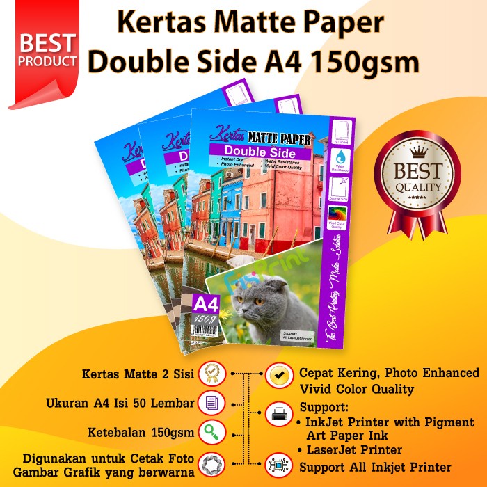 

Kertas Matte A4 150Gsm 1 Pack/ 50 Lembar Paper Double Side Termurah Sae