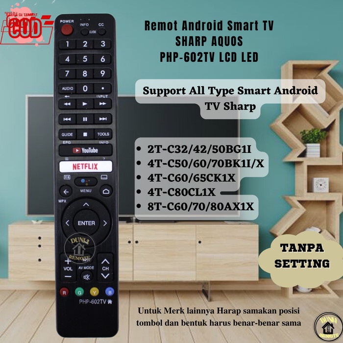 Remote TV SHARP Android LED Smart TV Aquos  PHP-602 Grade ORI