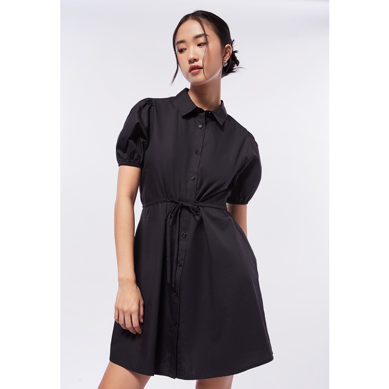 COLORBOX Balloon Sleeves Mini Shirt Dress Black