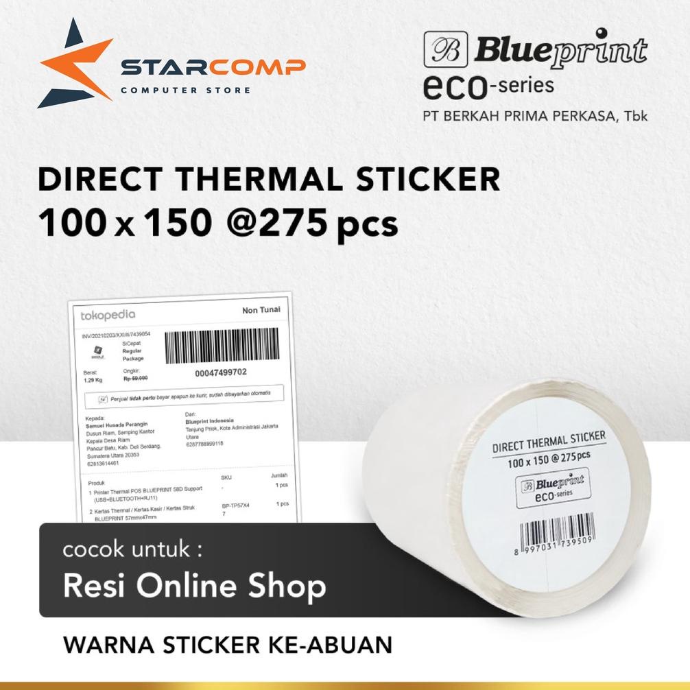 

Kertas Thermal Stiker Label Resi 100x150 mm BLUEPRINT ECO @275 pcs