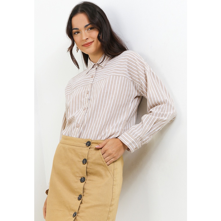 Kemeja Wanita REMIX JEANS Original Stripes Cewek Dengan Detail Stripe Blouse Motif Garis-Garis Lenga