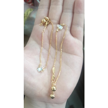 gelang serut anak remaja kelinci lucu karakter emas asli 375 8k 17cm