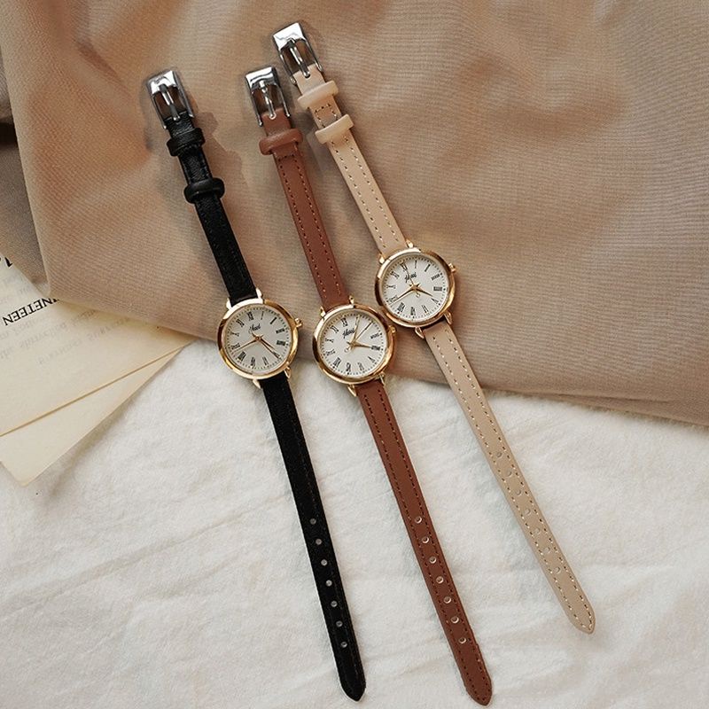 Jam Tangan Jhui Kecil Wanita Analog Dial Bulat Dengan Strap Pu Leather