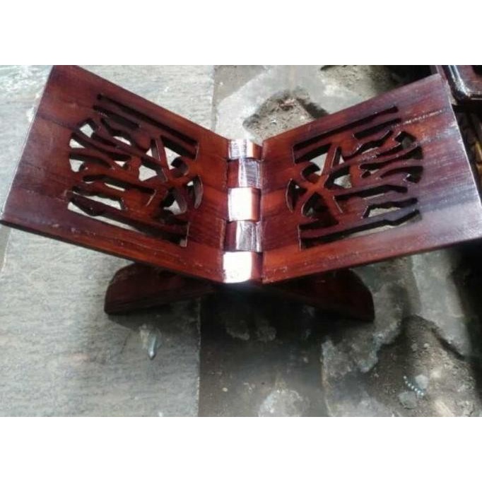 

Terlaris Rekal Ukir - Tatakan Tempat Meja Baca Alquran Kayu Jati Asli 30X12Cm