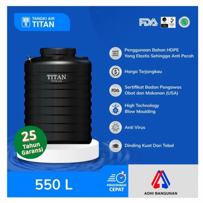 Terlaris Tangki Toren Air Titan 500 Liter Garansi 25 Tahun