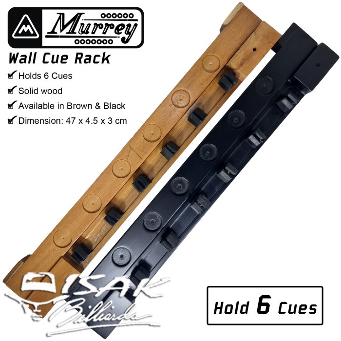 Murrey Wall Cue Rack - Rak Stick Dinding Kayu - Hold 6 PC Billiard Cue