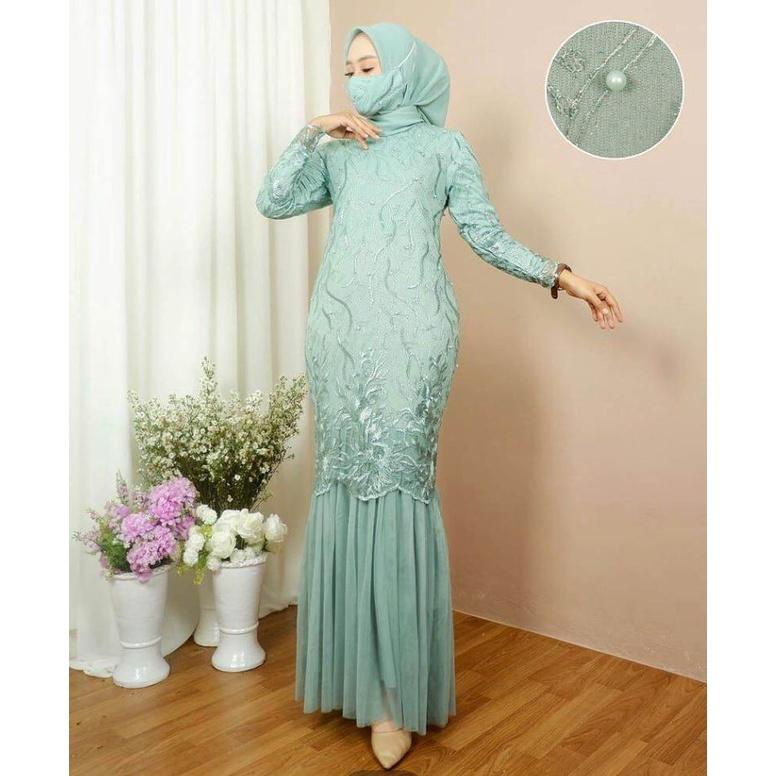 RED LOVE 136/(TERMURAH)/ GAMIS DUYUNG TUTU BRUKAT TILE MUTIARA / GAMIS FASHION PESTA / GAMIS KEBAYA 