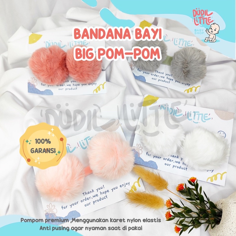 Big Pom Pom Headband/ Bandana Bayi / Newborn Headband Nylon Baby / Pita Bayi dan Anak /