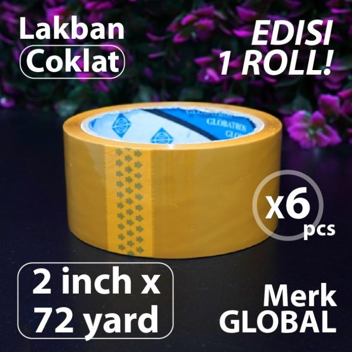 

Paket 6 pcs - Lakban Coklat 2 inch x 72 yard - Merk Global lge12