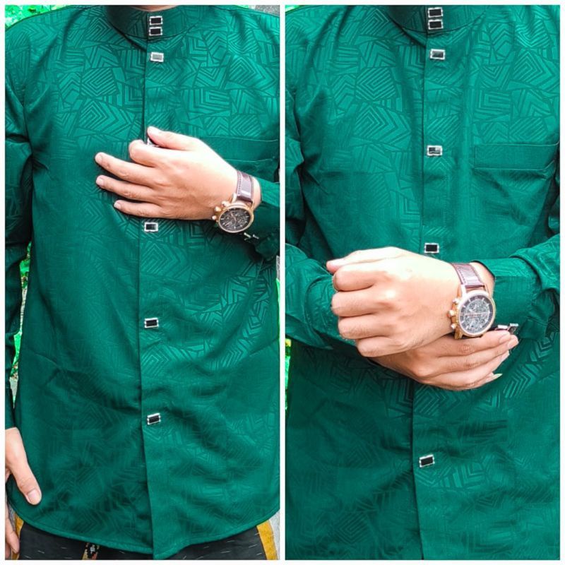 Kemeja bahan katun premium kancing kotak jepret snap koko maroon merah dongker gold moka  hitam puti