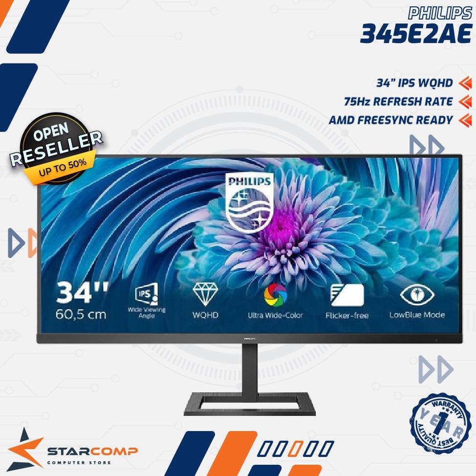 Monitor UltraWide Philips 345E2AE/70, Layar 34 Inch WQHD 75Hz IPS