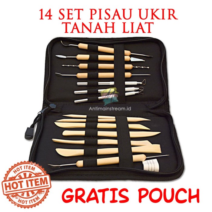 Ukirku 14 Set Pisau Ukir Pahat Kayu, Clay, Tanah Liat, Besi Bonus Pouch