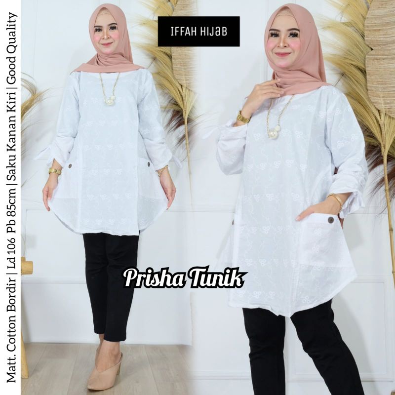 Tunik putih wanita mewah Prisha Tunik blouse putih wanita muslimah baju atasan putih wanita trendy T