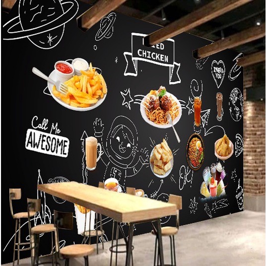 Terlaris Wallpaper Dinding 3D Custom Motif Menu Cafe Restaurant Coffee Shop