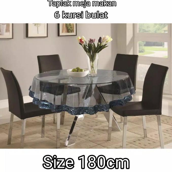 Taplak meja makan plastik bening waterproof 6 kursi bulat meiwa