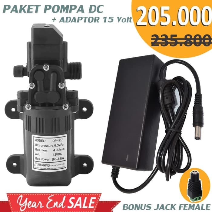 PAKET POMPA AIR DC 12 DP-537 + ADAPTOR 15 VOLT 5A + JACK FEMALE