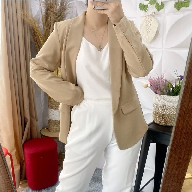 BLADIES BLAZER KERAH LURUS TANGAN PERTAMA LENGAN PANJANG WANITA PREMIUM PABRIC