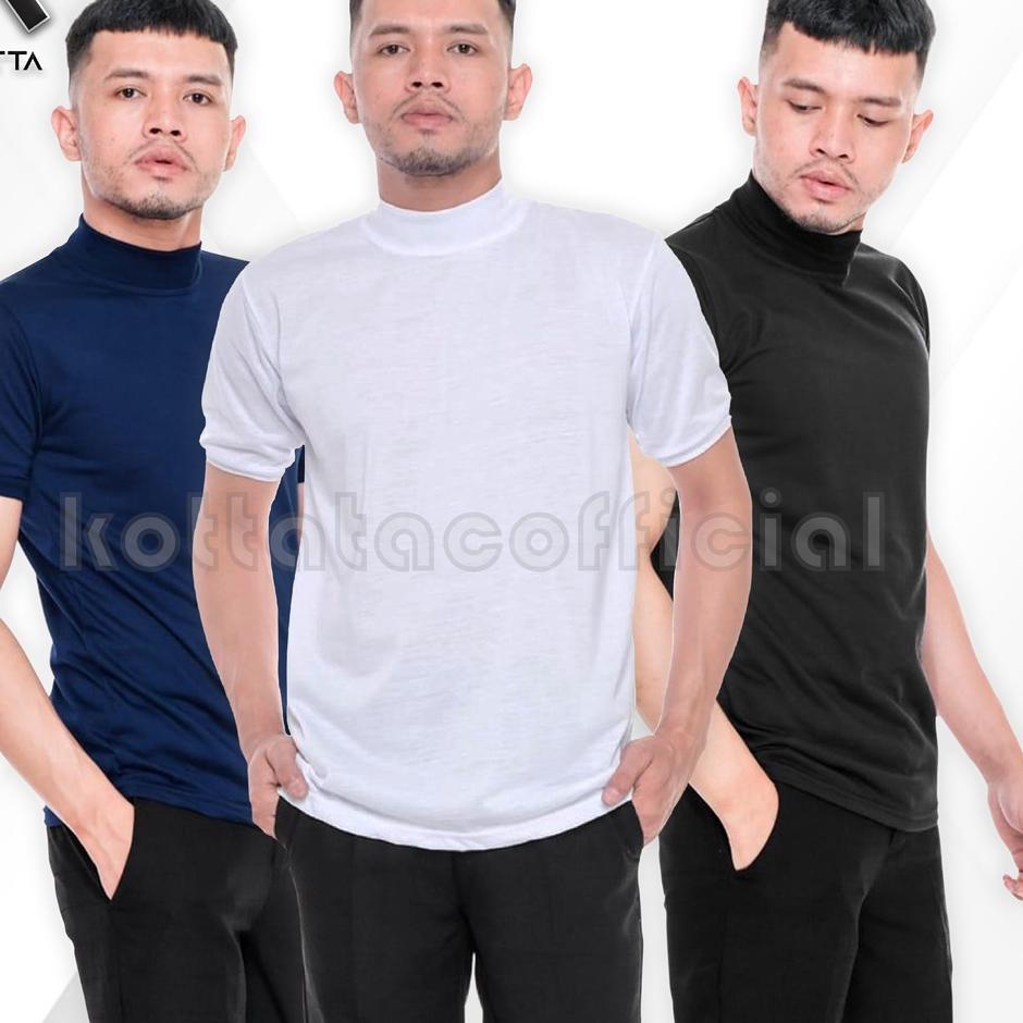 KAOS KERAH TINGGI LENGAN PENDEK - KAOS TURTLENECK - KAOS KERAH TINGGI UNISEX - BAJU KERAH TINGGI - K