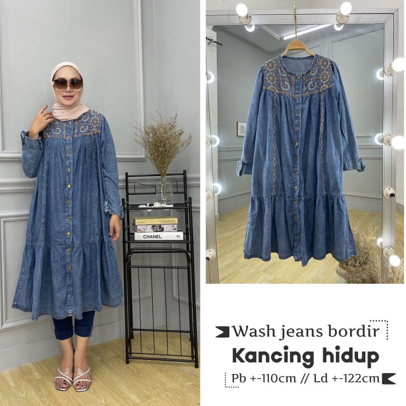 Etnic Jeans Tunik jumbo tunik jeans wash jumbo tunik wanita jumbo tunik muslim tunik muslimah tunik 