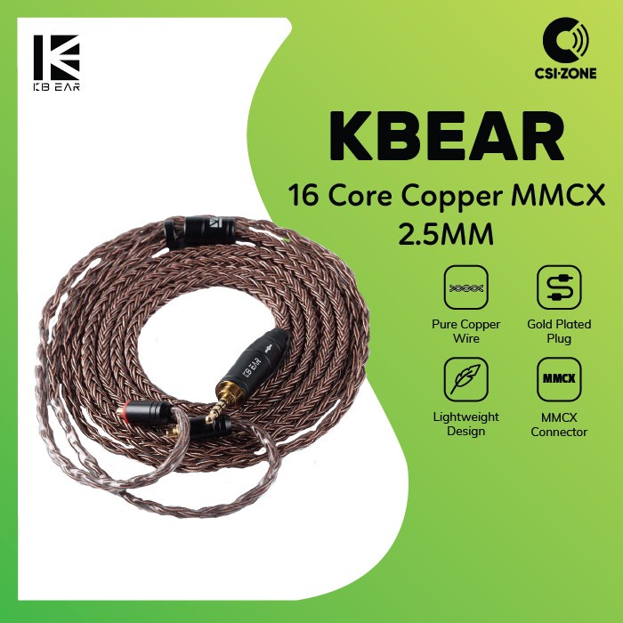 NEW Promo (COD) KBEAR 16 Core Upgraded Pure Copper Cable - MMCX - 2.5MM