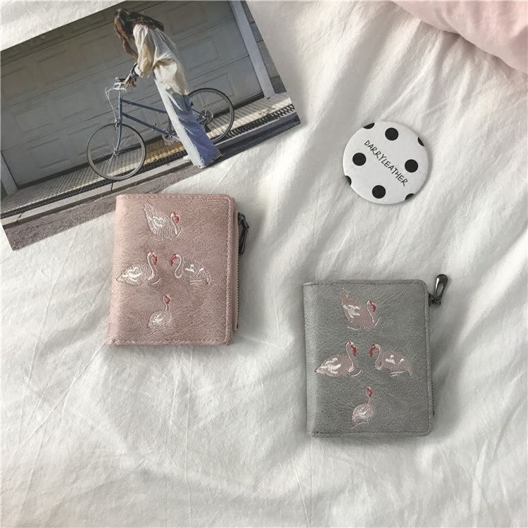 Sera Korean ins short wallet female Korean version bordir baru mini student wallet Mori personality zipper bag