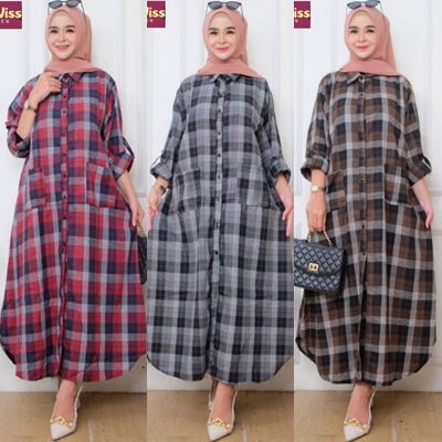 DELISA MIDI JUMBO / 12.6 / BAHAN FLANEL PREMIUM / DRESS JUMBO / LD 130 CM / PB 125 CM / FULL KANCING / BELLWIS