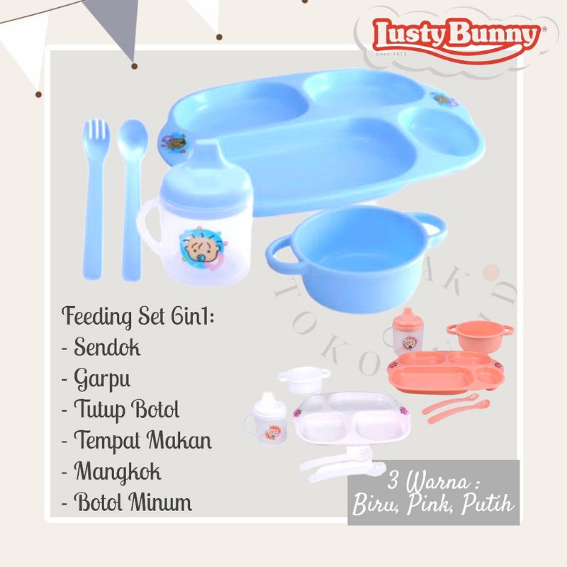 [rumahbayipdg] Feeding set lusty bunny 5in1/ gift set lusty bunny peralatan makan bayi