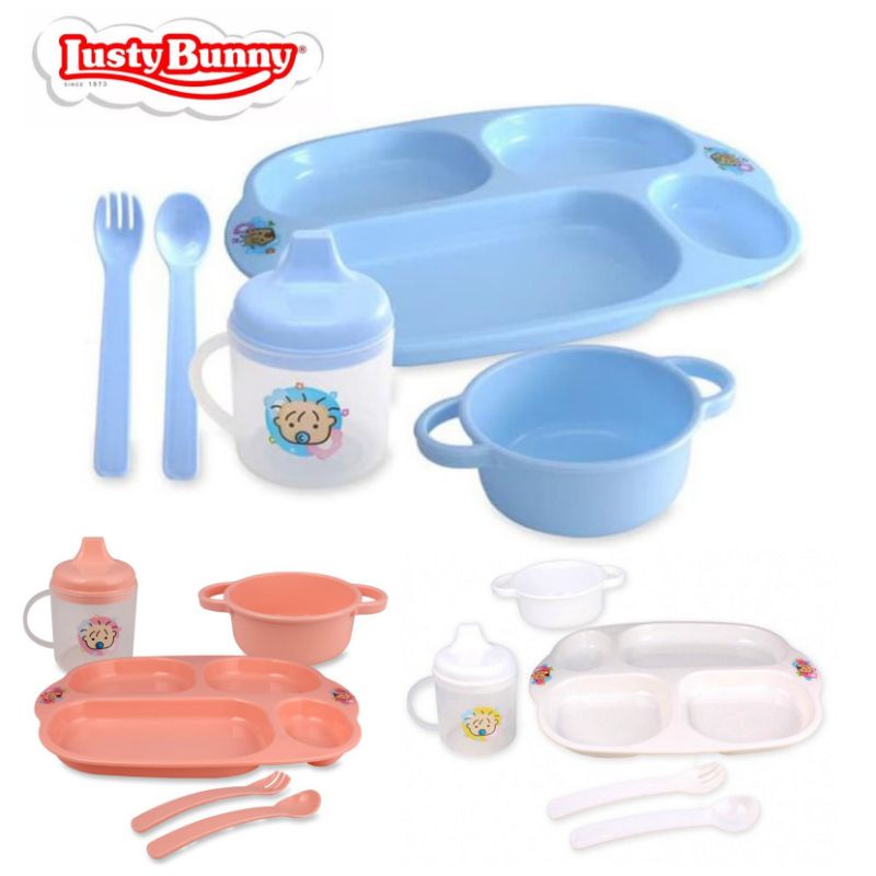 [rumahbayipdg] Feeding set lusty bunny 5in1/ gift set lusty bunny peralatan makan bayi