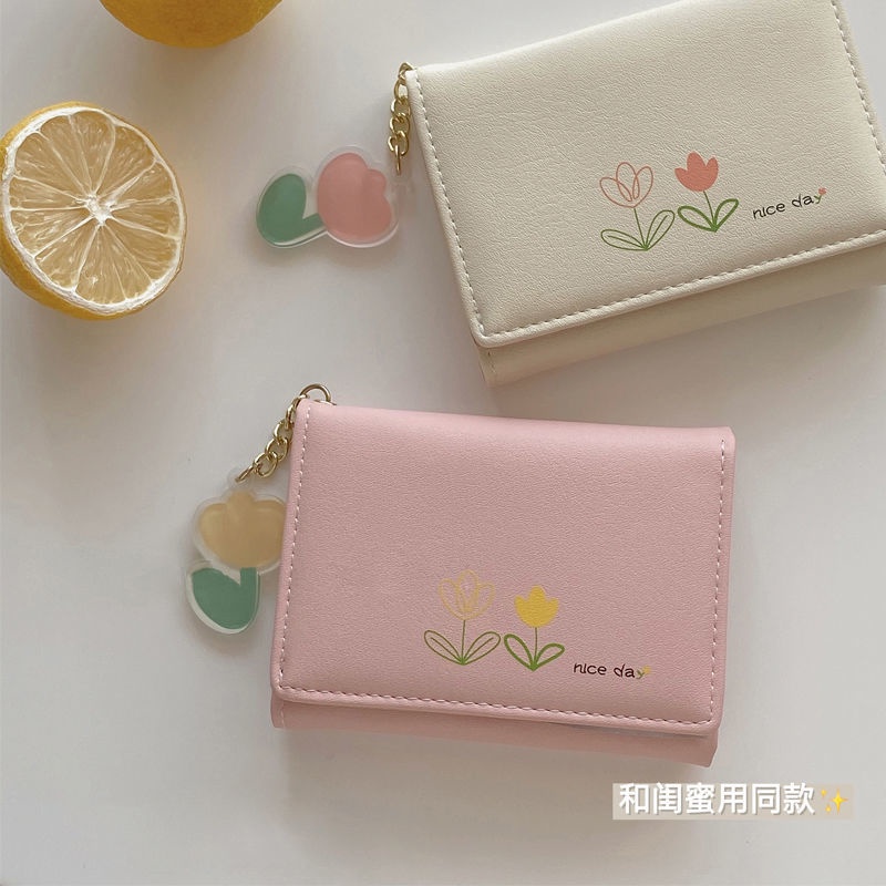 Sera simple retro ins style tulip women s short section small and beautiful simple mini college student multi-card coin purse