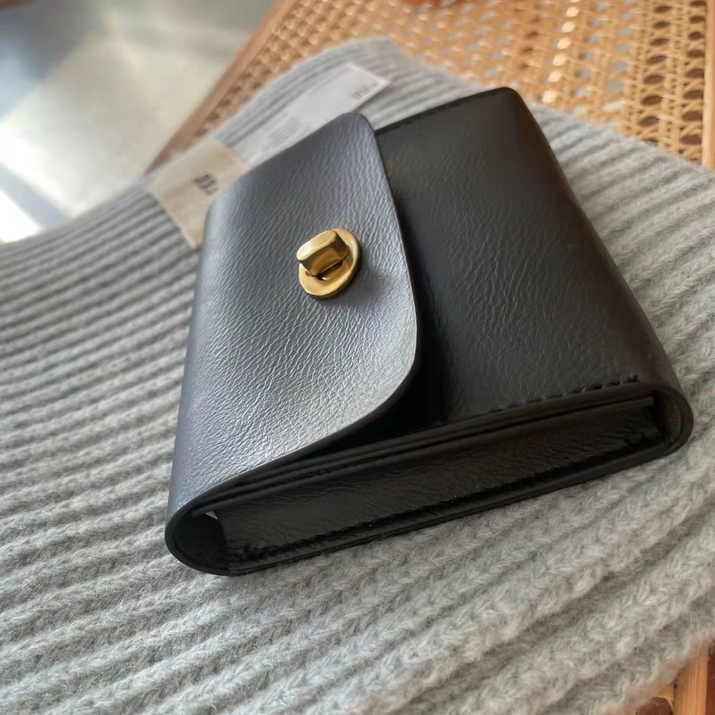 Dompet koin retro buatan sendiri buatan Sera Korea yang baru dan indah Tempat kartu hitam kompak yang chic, tas ID SIM kulit lembut