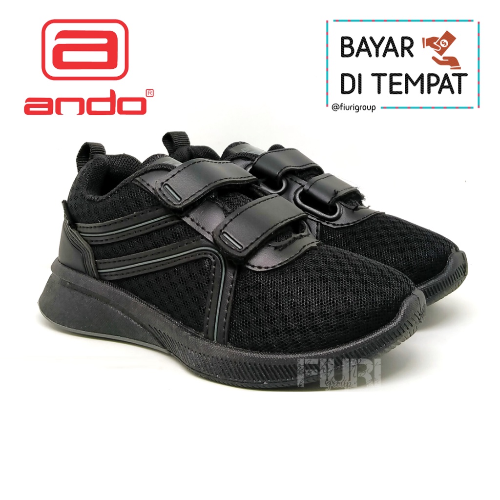 FIURI - Ando - DEBRA PEREKAT KIDS 29-32 Full Hitam - Sepatu Kets Anak Perempuan - Sepatu Sneakers Anak - Sepatu Olahraga Sport Anak Balita Cewek CowokPerekat - Sepatu Casual Anak Kecil - Sepatu Sekolah Hitam Anak Perempuan PAUD TK SD Murah