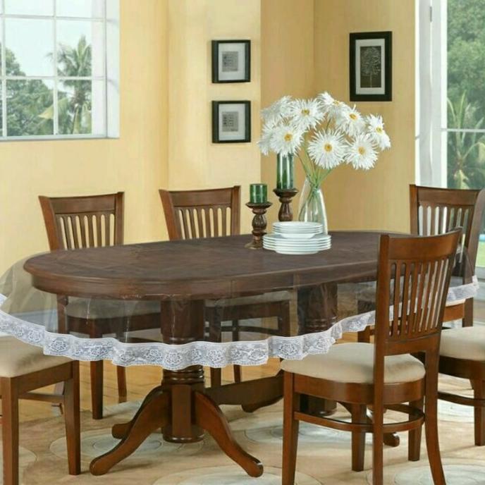 taplak meja makan plastik bening 6 kursi oval meiwa