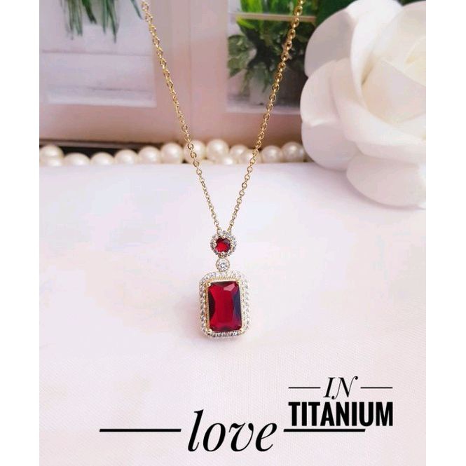 Kalung titanium Batu merah Gold0275