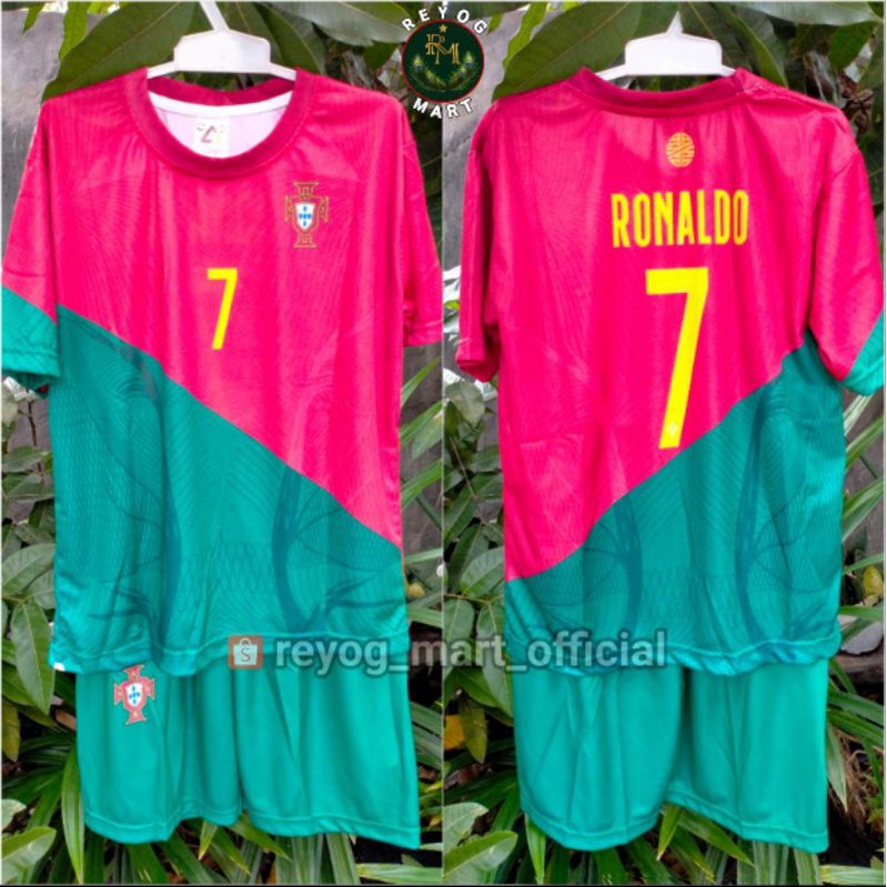 SETELAN KIDS PORTUGAL HOME RONALDO 7 WORLD CUP 2022 PRINTING JERSEY ANAK