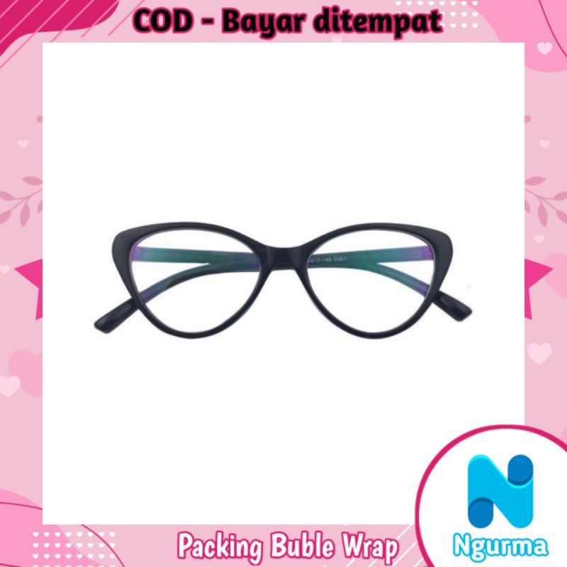 Kacamata Cat Eye anti radiasi Wanita Korea fashion import-Hitam Doff