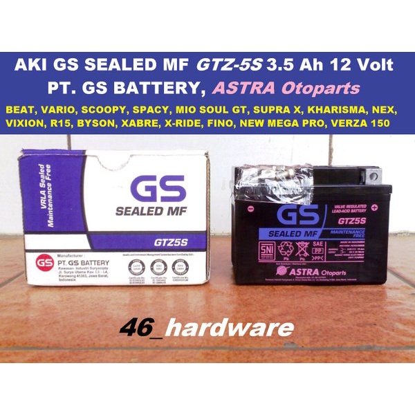 Aki Gs Astra Sealed Mf Maintenance Free Gtz-5S Gtz5S Aki Kering 12V 3.5Ah