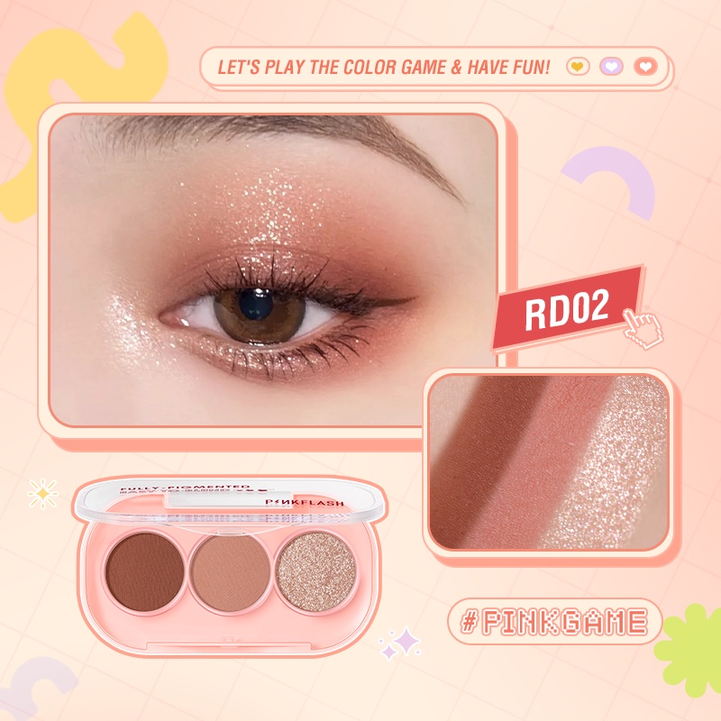 PINKFLASH 3 Shades Eyeshadow Palette High pigment And Day Mascara Waterfroof Eye Makup 2pcs/Set