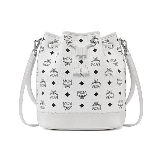 MCM Medium Dessau Drawstring Bag in Visetos White