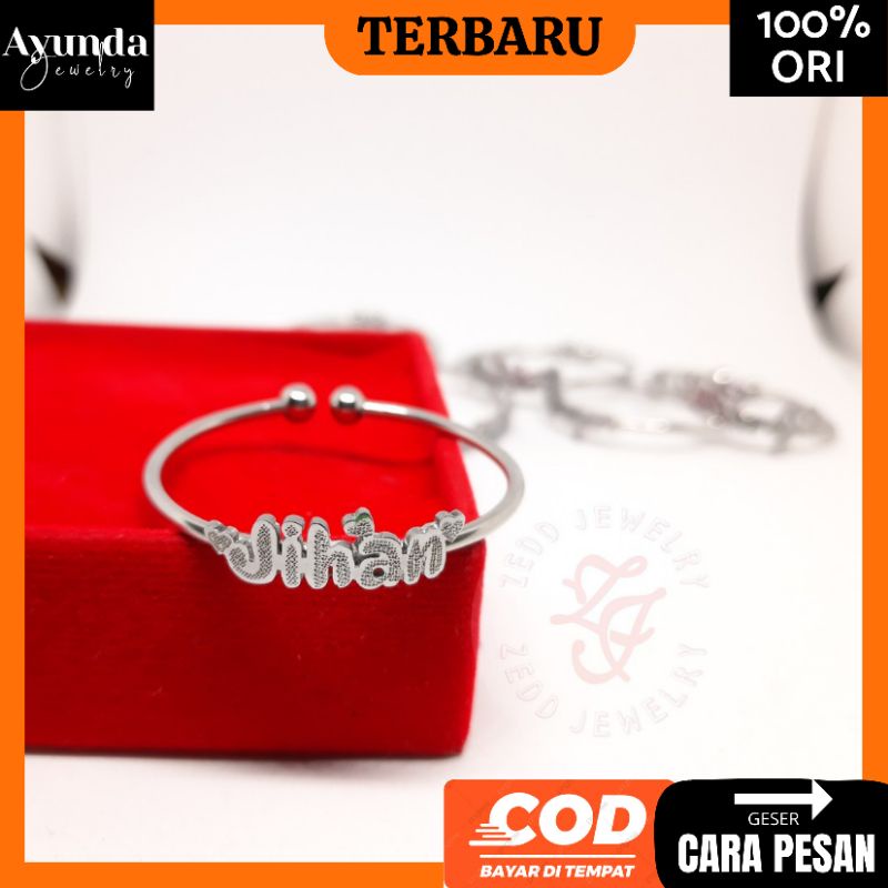 Gelang Bayi anti karat untuk menurunkan panas/step Bahan monel ukir nama