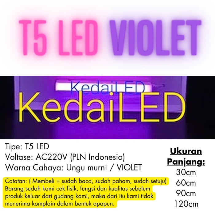 Terlaris *Cod* Termurah Lampu Led Neon Tl T5 90Cm 0.9M 12 Watt 12W Pink Ungu