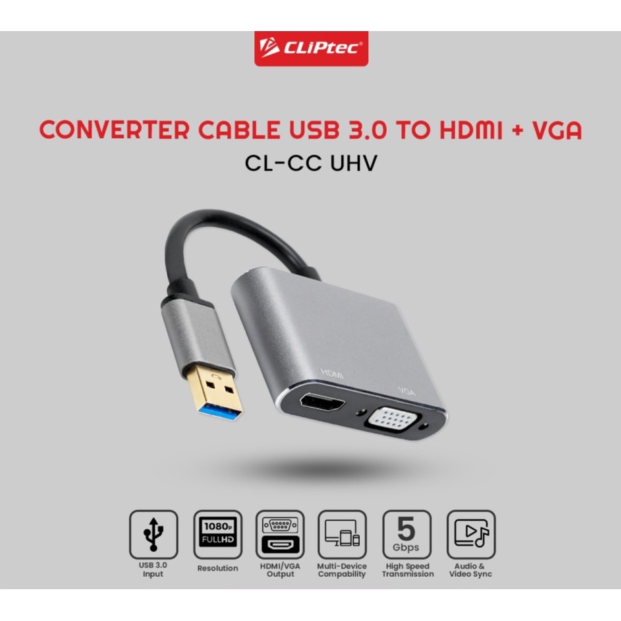 Converter CLIPtec CL-CC UHV Usb 3.0 to Hdmi + Vga