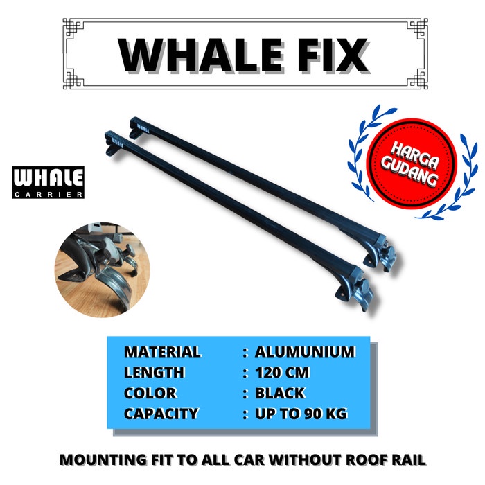 Cross Bar UNIVERSAL WHALE FIX 120 HITAM untuk Innova, HRV, Livina dll.