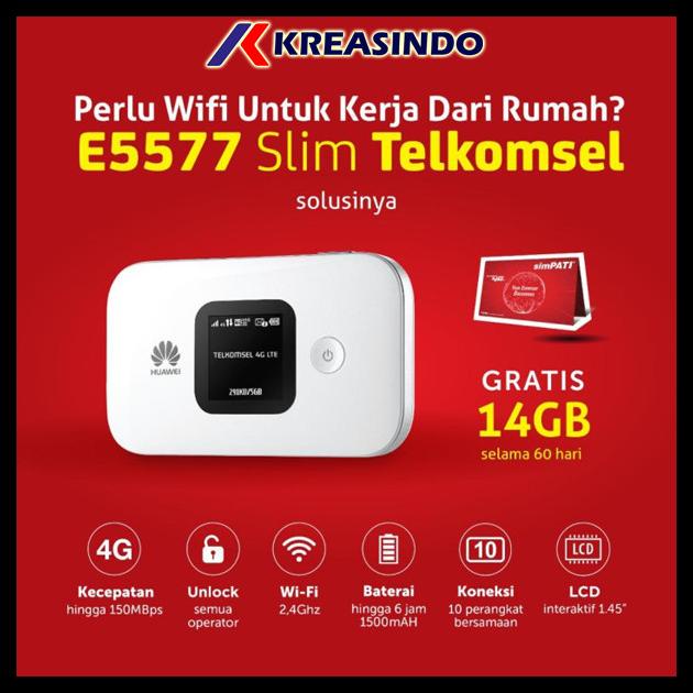 HUAWEI E5577 SLIM MIFI ROUTER MODEM WIFI 4G FREE TELKOMSEL 14GB