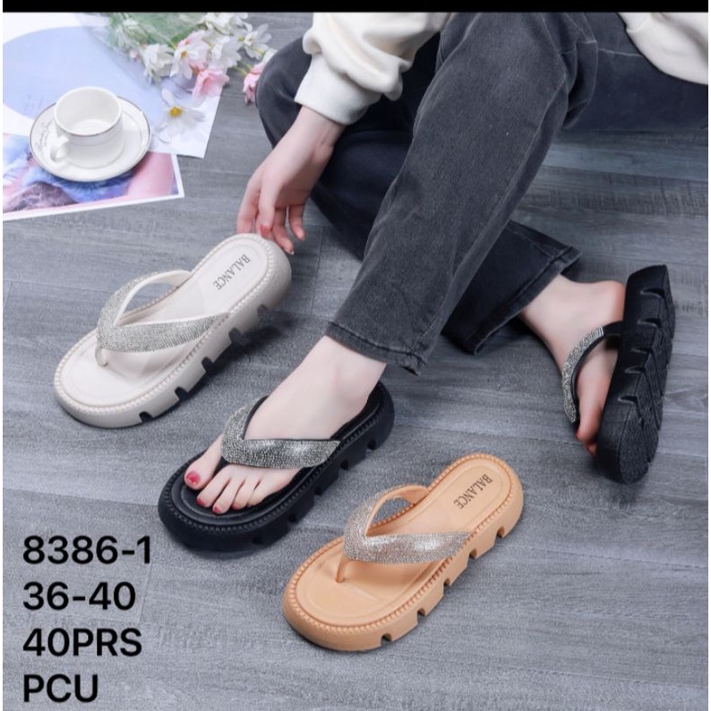 Sandal Wedges Jepit Glitter BlingBling  Mewah Sol Tebal  8386-1