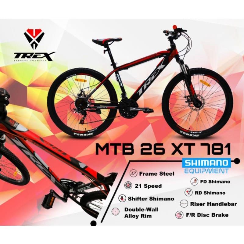 Sepeda MTB 26 TREX XT 781 21 Speed Shimano Model Terbaru