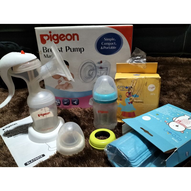 Paket breast pump dan botol susu Pigeon preloved free kantong ASI baru