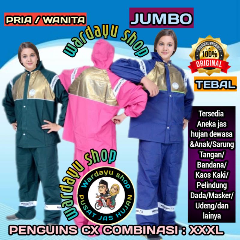 Jas Hujan Penguin P333 Penguins Tebal XXXL Original P 333  Hitam 3XL Jumbo Terlaris Black Termurah Terbaik Setelan Jaket Baju Celana Big Size Pria Wanita Cewek Cowok Perempuan Laki Laki Dewasa Murah Harga Grosir Anti Rembes dan Bocor