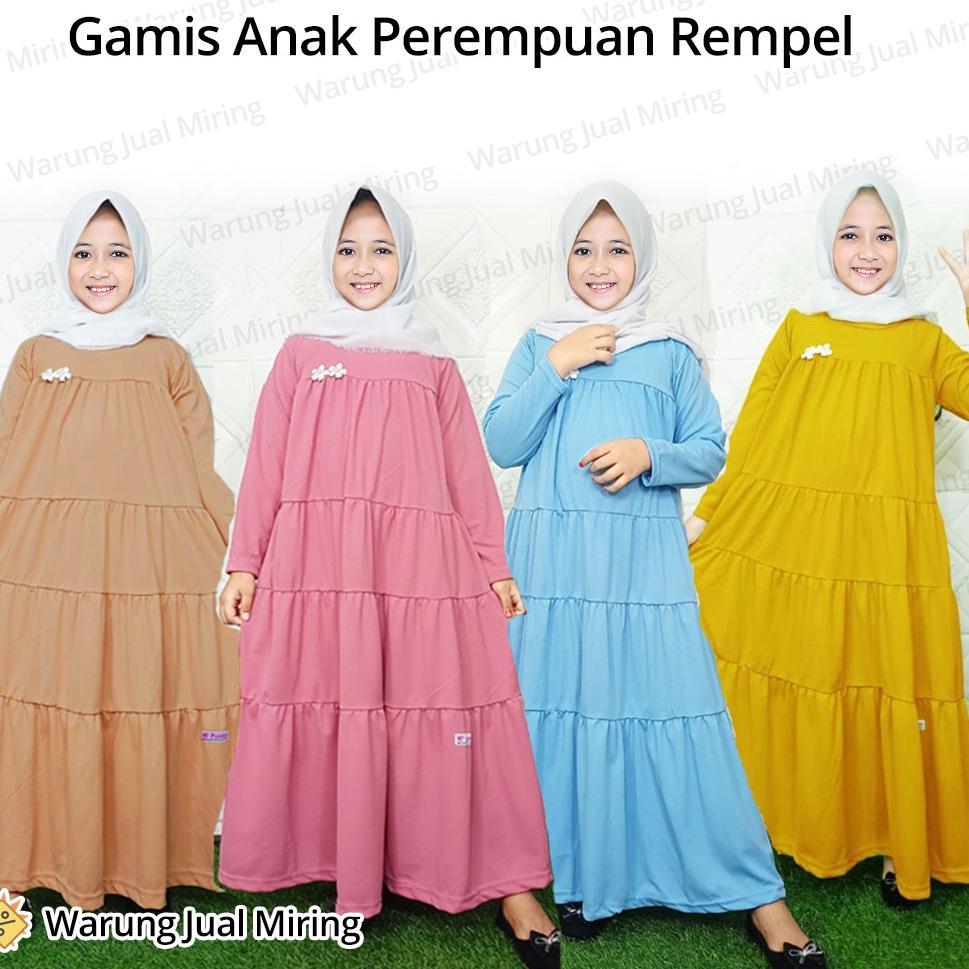 Trxe3E8q Promosi Menarik Gamis Anak Perempuan REMPEL Polos Jersey Bahan Melar Adem Warna Hitam Putih