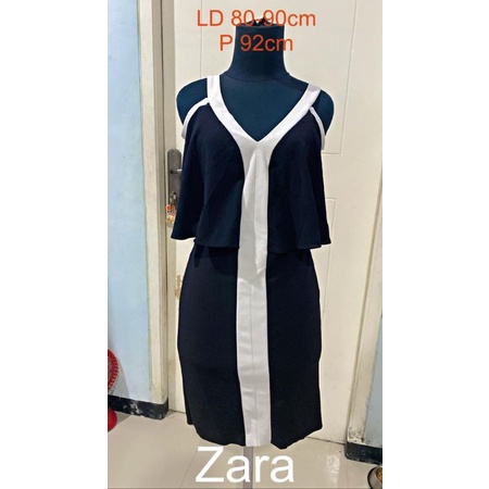 READY DRESS BODYCON BRANDED Z*RA DRESS PESTA CASUAL SABRINA HITAM PUTIH LUCU LD 80 - 90 CM P 92 CM PRELOVED BRANDED